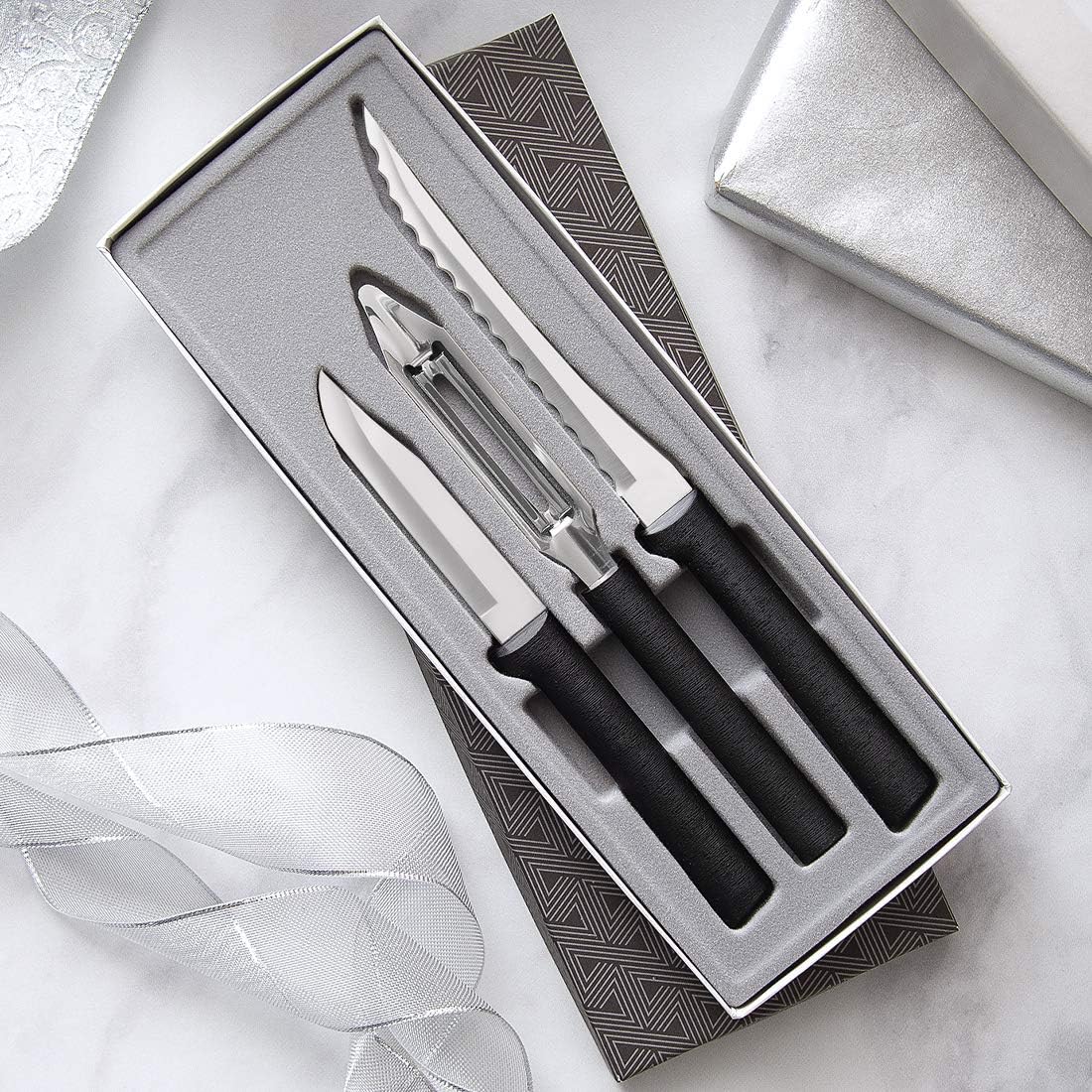 Peel, Pare & Slice Gift Set (S18), Silver Handle | 3-Piece Knife Set , Stainless Steel Blade, Silver Cast Aluminum Handle