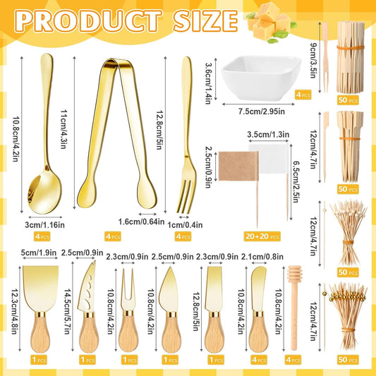 270 Pcs Charcuterie Board Accessories Charcuterie Utensils Cheese Spreader Knife Set Butcher Paper Roll Serving Tong Fork Spoon Dipping Bowl Cocktail Pick for Party Christmas Wedding(Gold)