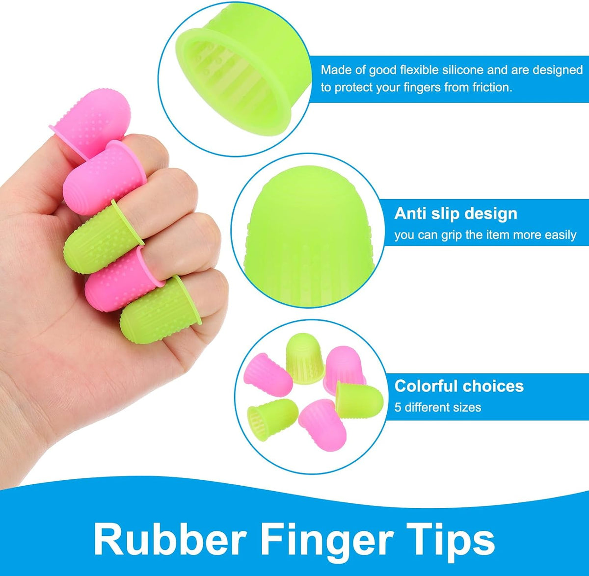 Rubber Finger Tips, 15 Pack Silicone Thumb Fingertip Protector Finger Cots Covers Guard Pads Thimble Grips for Office Counting Sewing, Pink Large Size