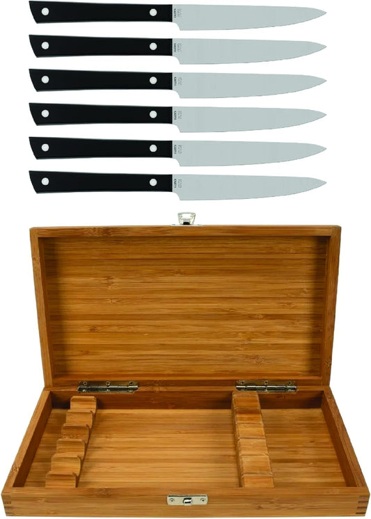 Steak Knife Set, 6 Piece, 5.25" Steak Knives, Handcrafted Japanese Knife Set, Japanese 420J2 Stainless Steel Blades, Full-Tang POM Handles