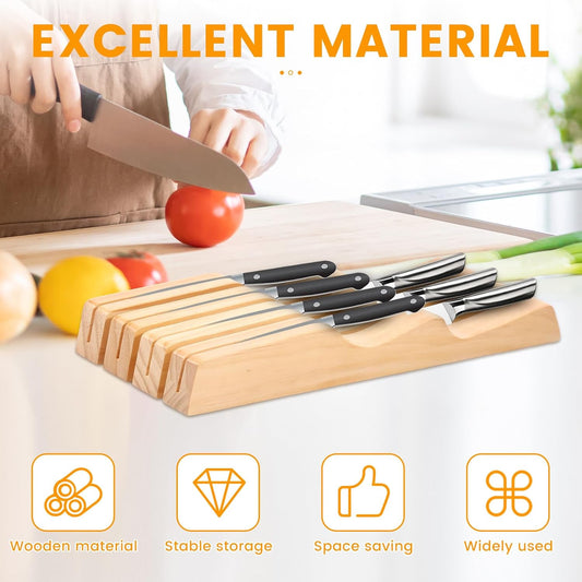 Knife Block Holder Organizer, Compatible Compact Knife Drawer Organizer, Sturdy Versatile Meat Cutting Tool Holder for Putting Tool(Log color,4 pieces)