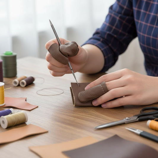 Leather Finger Cots, 40 pcs Leather Thimble Cut Resistant Finger Cots Protector for Sewing for Kitchen, Work, Sculpture, Reusable -Random Color