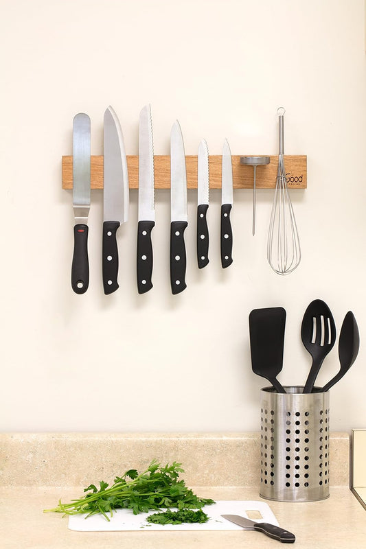 Magnetic Knife Strip w XL 18" Design- Powerful Magnet Wooden Knife Rack for Easy Wall Mounting- Secure your Knives and Utensils and Free Up Space