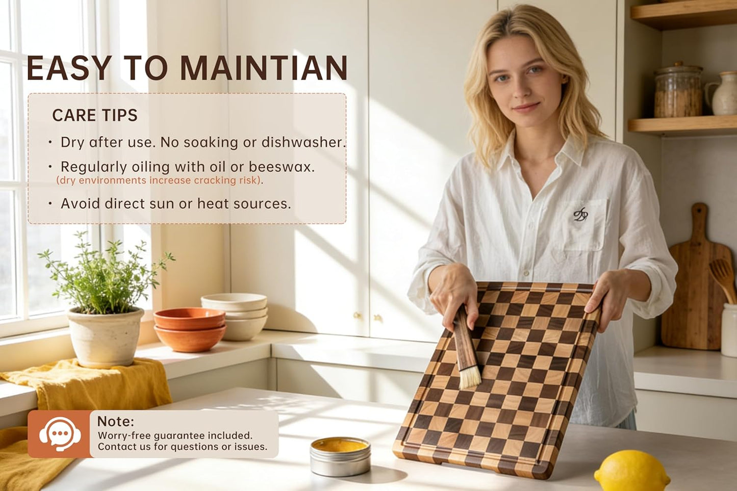 Checkered Cutting Boards for Kitchen, Wooden Cutting Board Set, Acacia Chopping Board with Juice Grooves & Handles, Butcher Block Serving Tray for Meat, Vegetables and Fruits, 3pcs