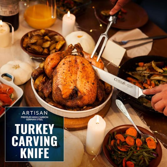 Turkey Carving Knife, 9" Carving Knife for Meat – Razor Sharp | Full Tang High Carbon German Steel, Ergonomic Handle Design – Artisan Series