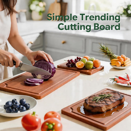 Bamboo Cutting Boards for Kitchen, Durable Chopping Boards with Deep Juice Grooves, Set of 3 Butcher Block for Meat, Vegetables and Fruits