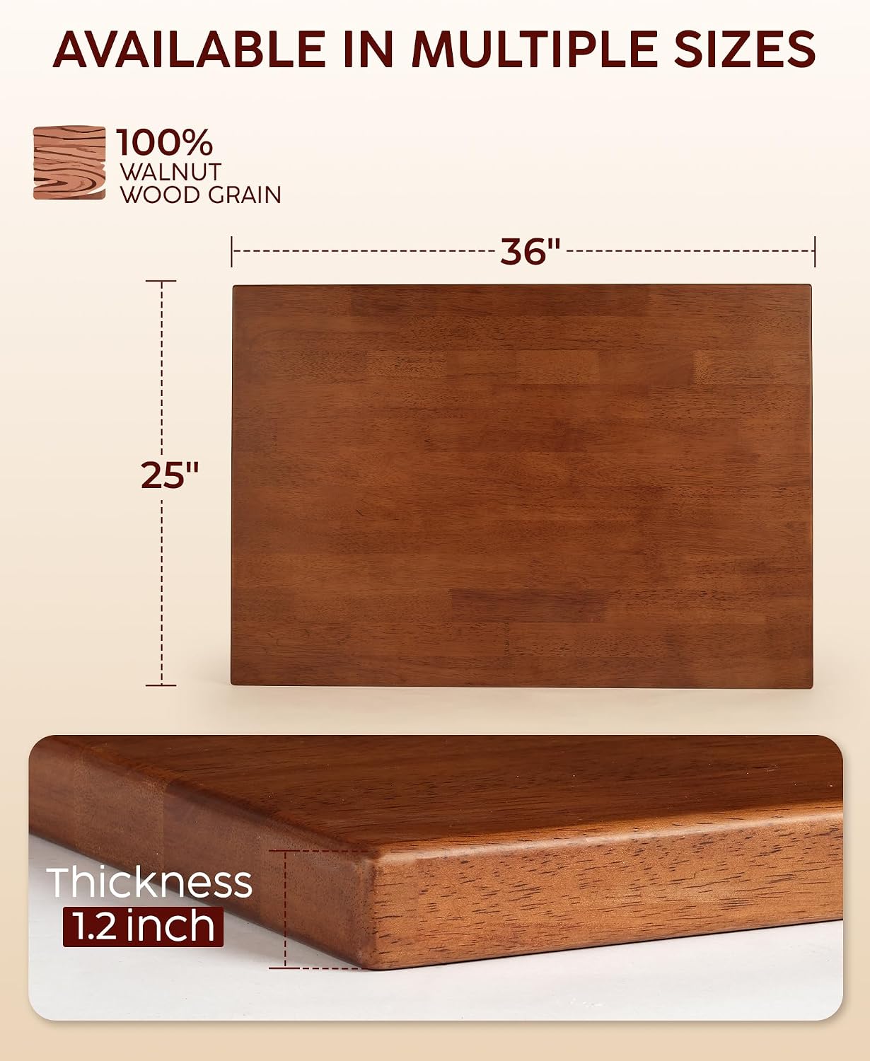 Hevea Butcher Block Countertop, 25"×24"×1.5" Unfinished Wood Table Top