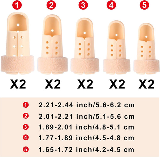 10 Pcs Mallet Finger Splint, 5 Sizes Finger Support Brace Stabilizer Straightener Plastic Fingertip Protectors Arthritis Knuckle Immobilization for Thumb Pinky Middle Index Ring(Beige)