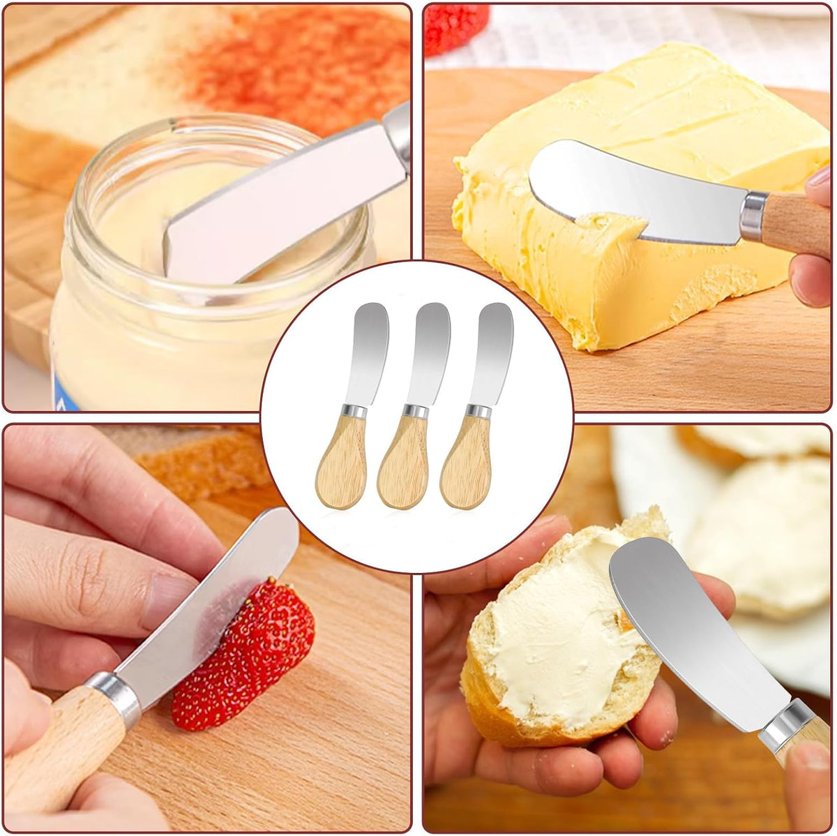Cheese Spreader Knives Set of 3 – Stainless Steel with Wooden Handle