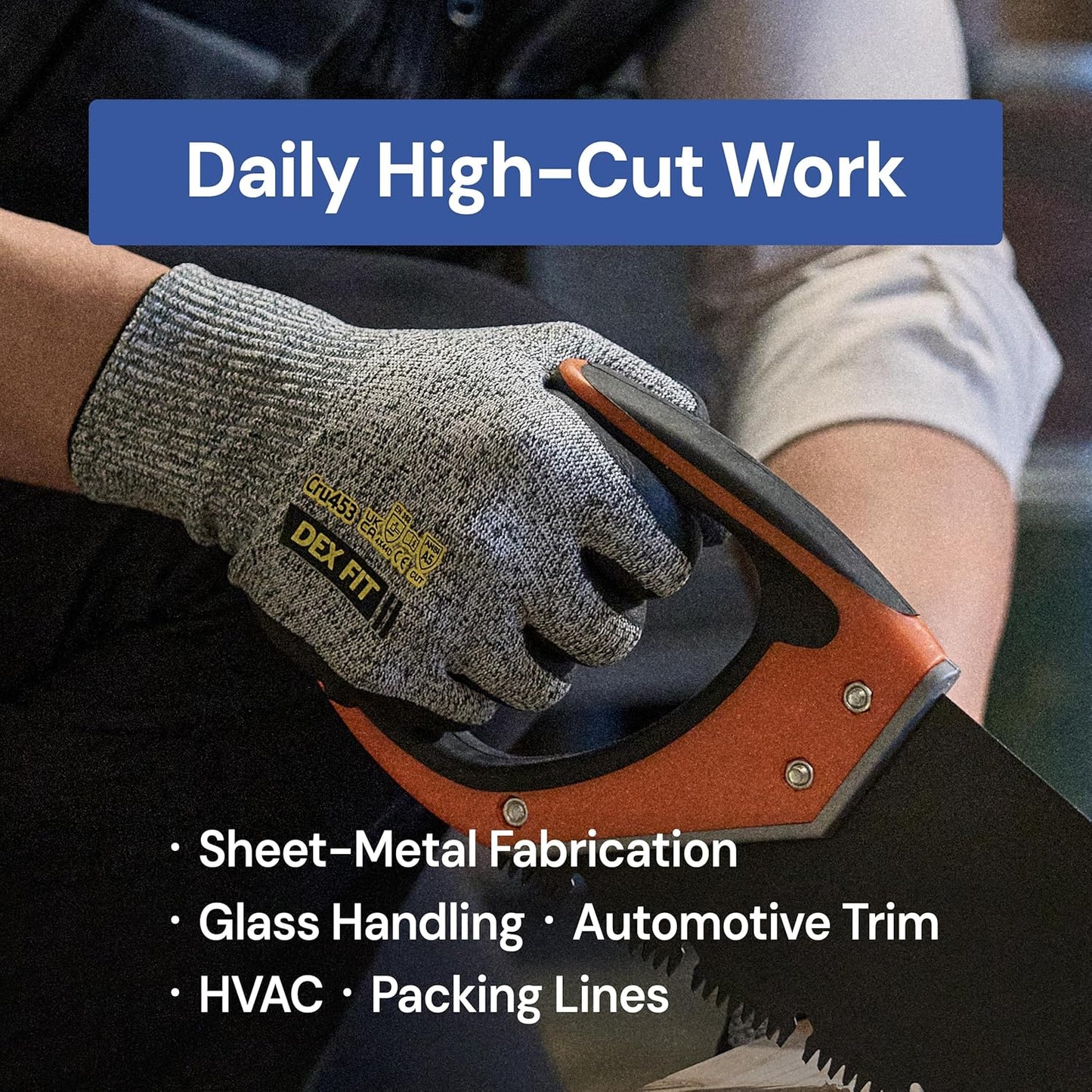 Cut Resistant Gloves Cru453 - ANSI A5, 3D Comfort Fit, Power Grip, Thin & Breathable, Touchscreen - Mechanic, Warehouse, Package Handler Gloves for Men & Women; Gray, S (7), 1 Pair