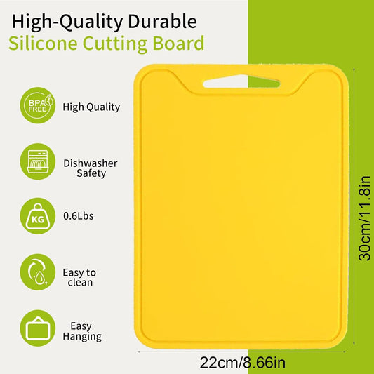 Flexible Plastic Cutting Boards for Kitchen, 11.8''x 8.6'' Silicone Cutting Board, BPA Free Non Slip Kitchen Cutting Mat for Meat, Vegetables and Fruit with Easy Grip Handle, Dishwasher Safe (Yellow)
