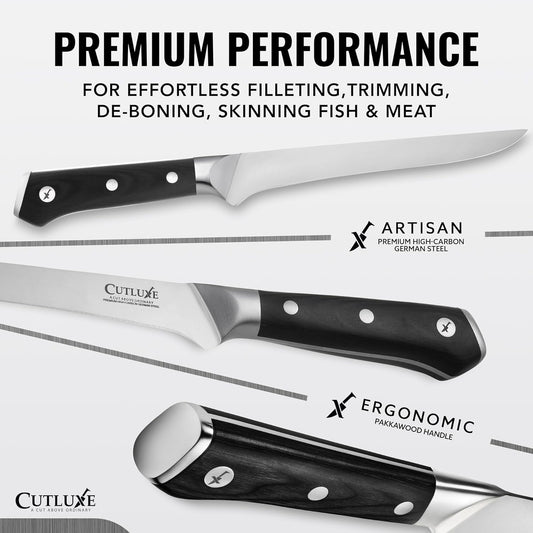 Boning Knife, 6" Razor Sharp Fillet Knife for Meat Cutting | High Carbon German Steel, Full Tang Ergonomic Handle – Deboning & Trimming, Grilling Gift for Men