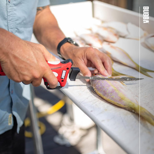 Li-Ion Cordless Electric Fillet Knife with Non-Slip Grip Handle, 4 Ti-Nitride S.S. Coated Non-Stick Reciprocating Blades, Charger and Case for Fishing