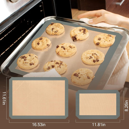 Silicone Baking Mat, Nonstick and Reusable, 3 Pack | Dishwasher Cleanup, Less Need for Oil, Cooking Spray, No Parchment, Half and Quarter Sheet Sizes, Cookies, Bread, Pastries