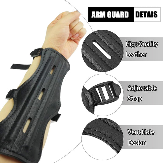 Archery Arm Guard,Archery Arm Guard Finger Tab Set, Adjustable Leather Forearm Guard, Archery Protective Accessories for Recurve Compound Bow