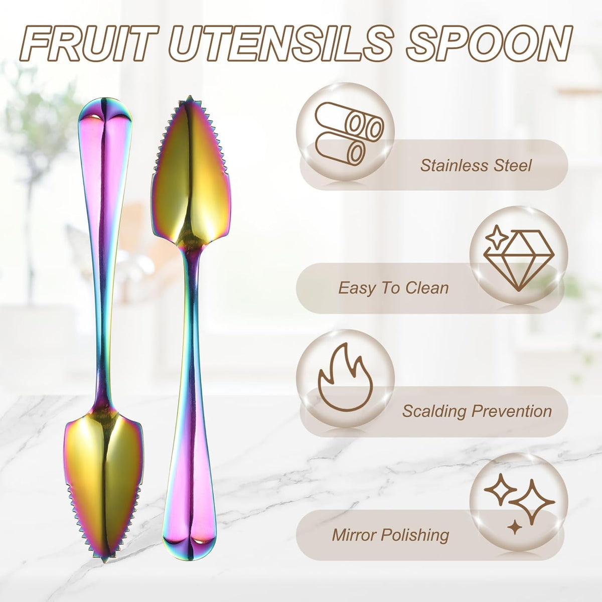 4Pcs Grapefruit Spoons, Stainless Steel Fruit Utensils Spoon with Serrated Edge Thick Gauge Handle Grapefruit Knife Tool Mirror Finish for Citrus Melon Dessert, Purple