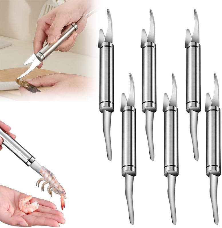 5 In 1 Multifunctional Shrimp Line Fish Maw Knife, 2024 New Stainless Steel Shrimp Deveining Tool Fish Scale Remover, Portable Shrimp Deveiner Tool and Peeler, Oyster Shucking Knife for Kitchen