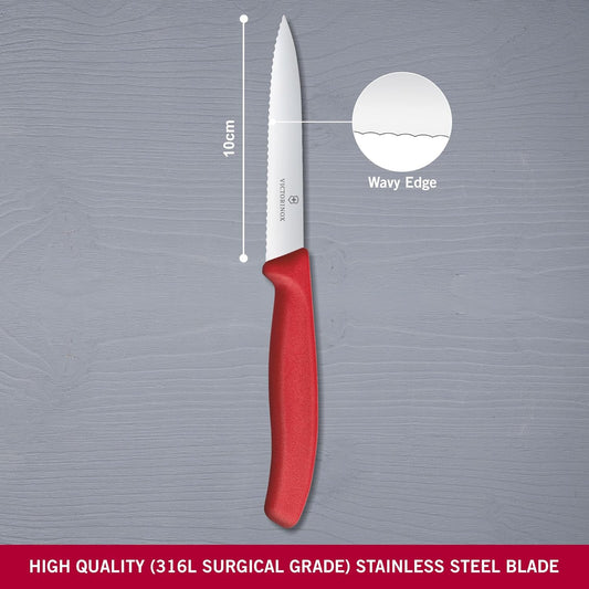 VIC-6.7731 Swiss Classic Paring 4" Serrated Spear Point Blade 5/8" Width at Handle Red