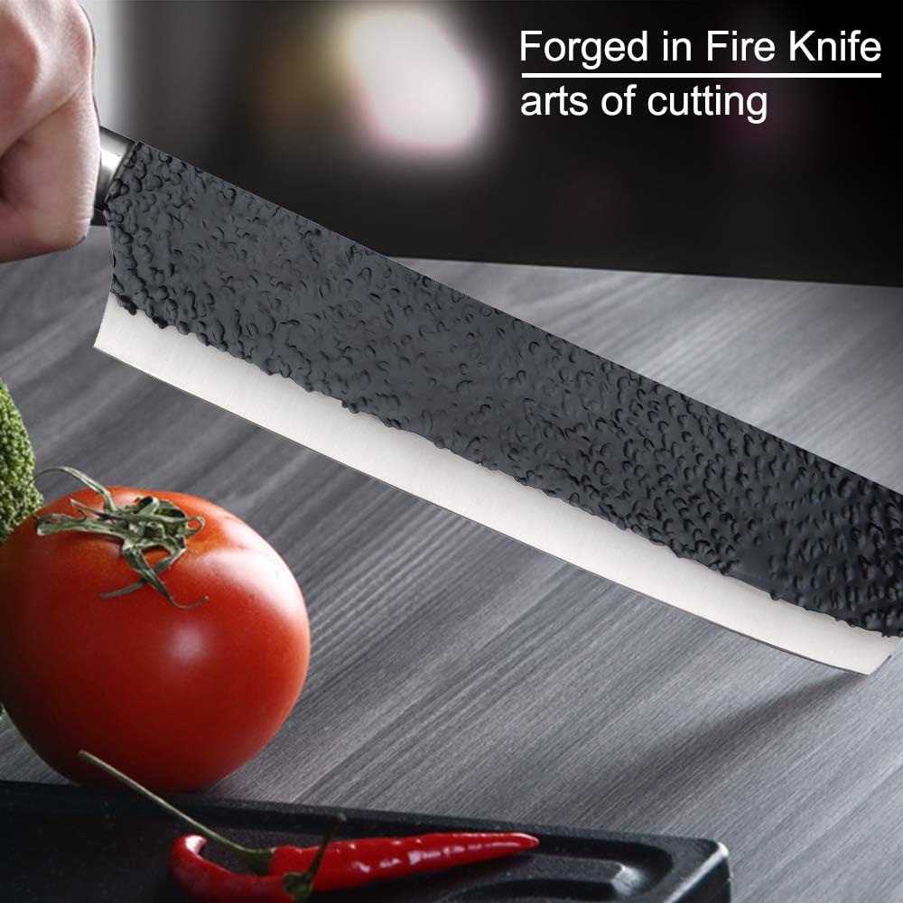 6 Pieces Black Professional Chef Knife Set with Stainless Steel Cutlery