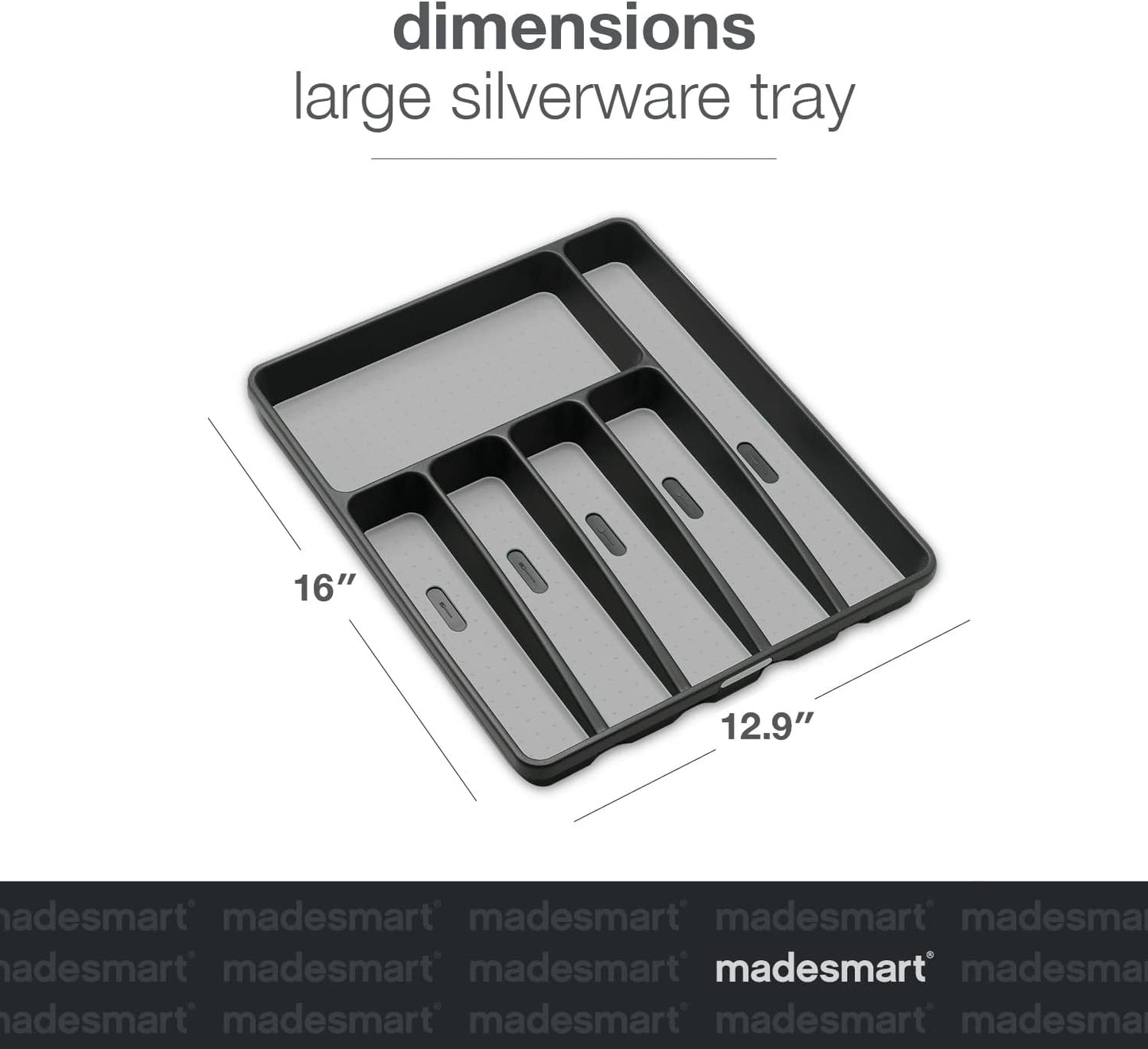 Premium Silverware Tray, 6 Compartment Flatware Organizer for Forks, Knives & Spoons, Non Slip, Soft Grip Lining, Durable Drawer Organizer, Black