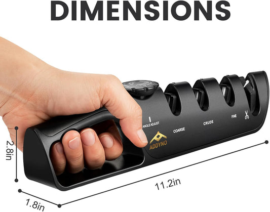 Knife Sharpener, Adjustable Angle 4-in-1 Kitchen Knife Sharpener, 3-Stage Coarse Sharpen Fine with Scissors Slot, Non-Slip Base Ergonomic Handle for Household Knives and Scissors