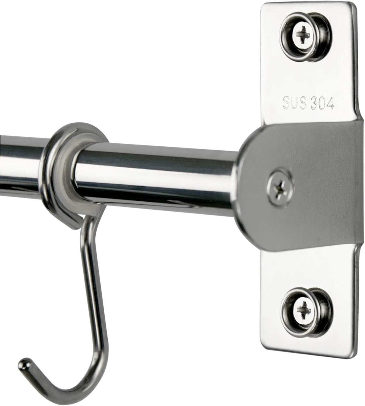 Sliding Hooks, Wall Mounted Rail, Stainless Steel Utensil Holder and Pot Lid Rack for Kitchen Tools, Towel, Pot Pan, Loofah, Spoon - Polished Finish, 6 Hooks