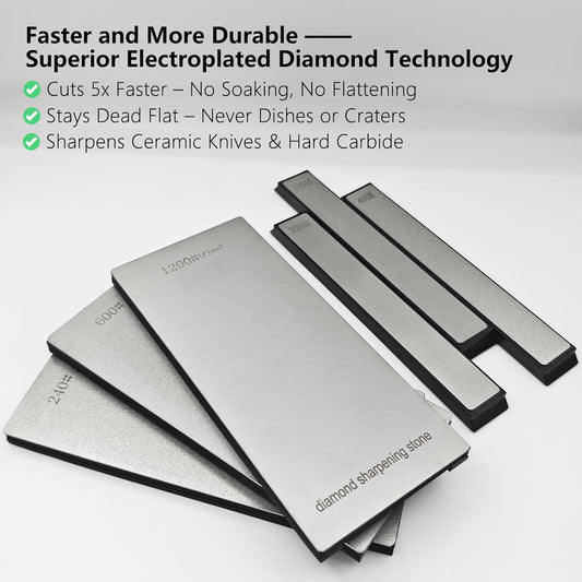 Diamond Sharpening Stone Set, Whetstone Knife Sharpener Kit with Angle Guide & Non-Slip Bases - 3 Large Diamond Plate (240/600/1200 Grit) & 3 Portable Stones (400/1000/3000 Grit) Honing Stone