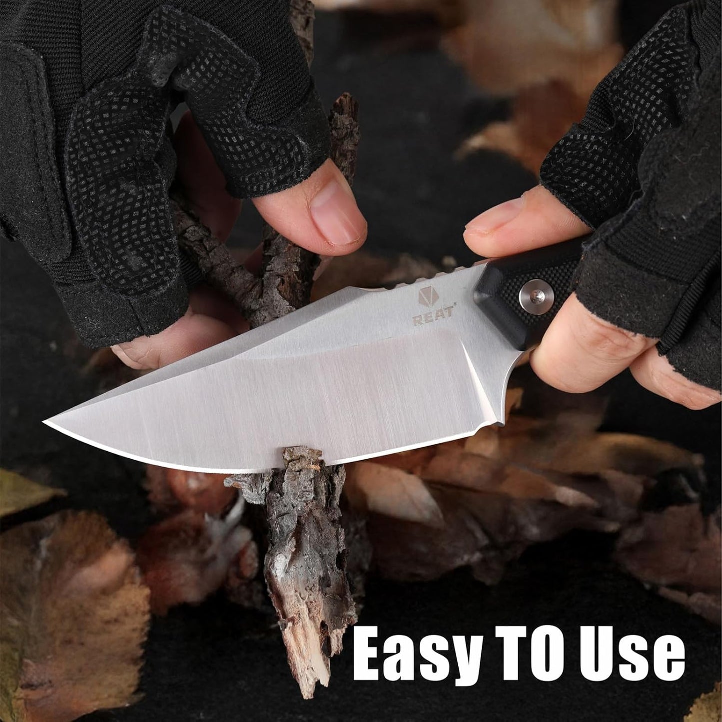 REAT Fixed Blade Knife with Kydex Sheath, 3.5" D2 Steel Blade with Full Tang Desgin,Ergonomic G10 Handle, Sharp Hunting Knife,EDC Knife for Camping,Survival,Bushcraft,Hiking,Gifts for Men,Women