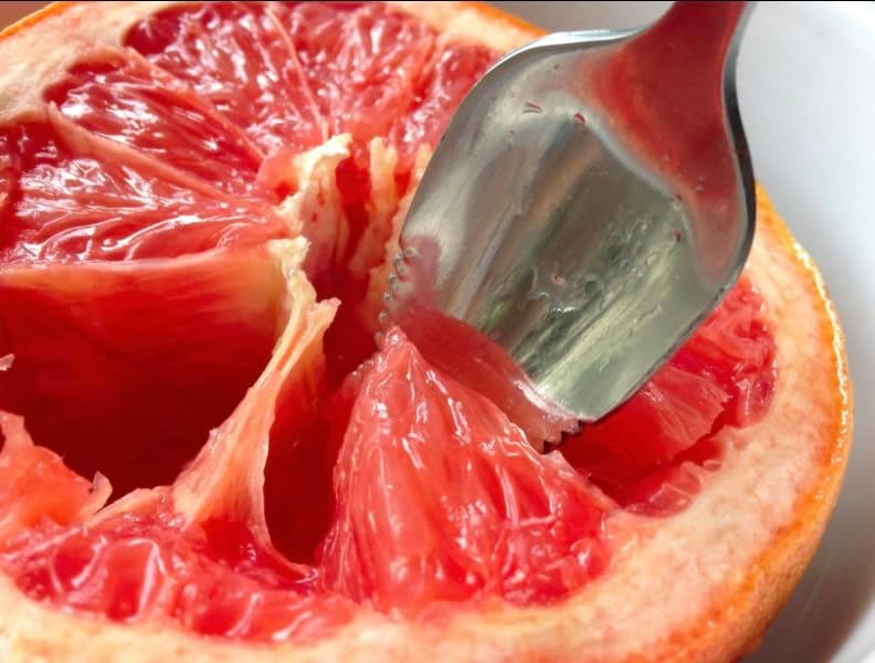 GrapeFruit Spoons with Serrated Edge Set of 2 - Stainless Steel Easy Cut and Scoop Grapefruit Spoons - Polished Mirror Food Grade - Longer Spoon Handle - Dishwasher Safe