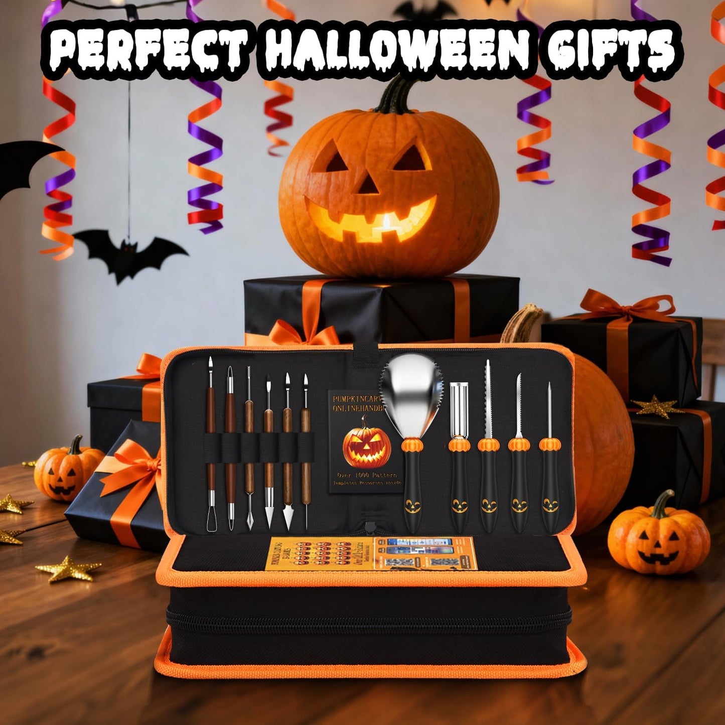 Upgraded Pumpkin Carving Kit for Adults & Kids with Professional Detail Sculpting Tools, Heavy Duty Stainless Steel Knife Set with Carrying Case for Halloween Decoration