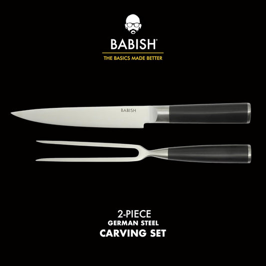 2-Piece Carving Knife and Fork Set – 8-Inch Stainless Steel Carving Knife with 6.5-Inch Fork – Precision Cutlery for Turkey, Roast, and Meat Carving – Ergonomic ABS Handles