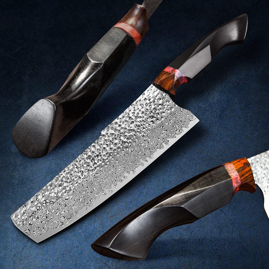 7.9in nakiri chef knife,handmade damascus steel blade ebony handle,japanese style kitchen vegetable knife with leather sheath,cutting cooking knives for kitchen