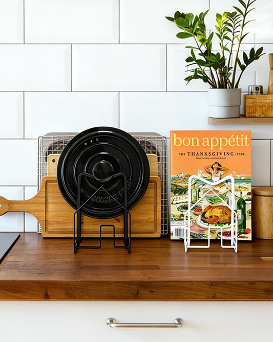 Cutting Board Rack Chopping Board Organizer Stand Holder Kitchen Countertop Pots Pan Lids Rack Organizer Flat Steel 4.92 x 5.7 x 8.47 in. Black