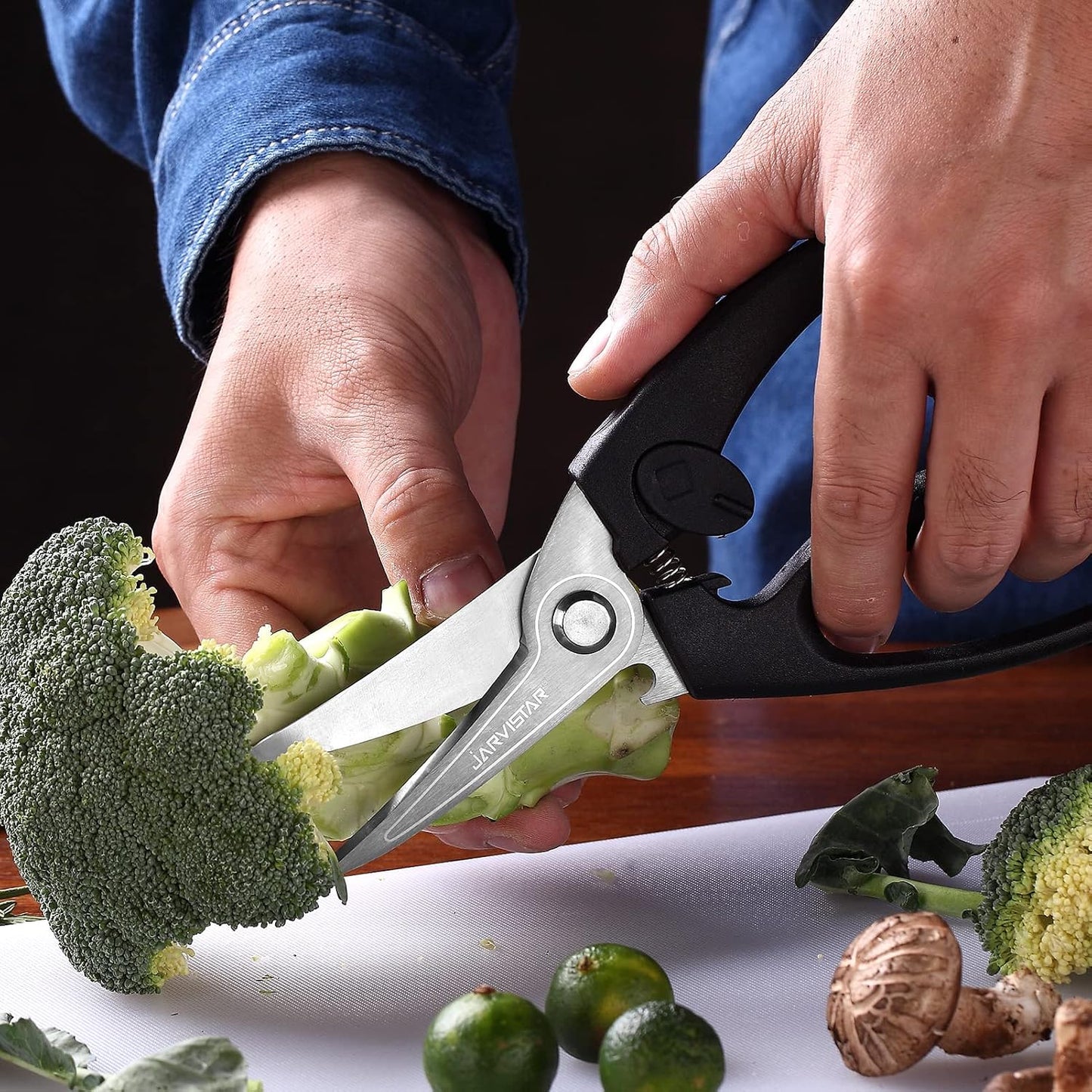 8.5" Poultry Shears, Spring Loaded Kitchen Scissors, Black | Heavy Duty Stainless Steel Blades, Safety Lock, Chicken and Meat Cutting