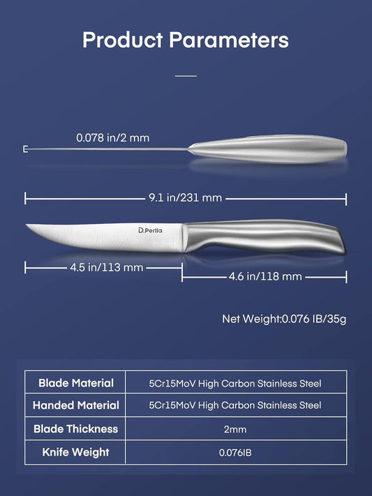 Steak Knives, Super Sharp Straight Edge Steak Knife Set of 8, Professional Straight Edge Kitchen Table Dinner Knives, Elegant High Carbon Stainless Steel Kitchen Steak Knife Set, 4.5IN