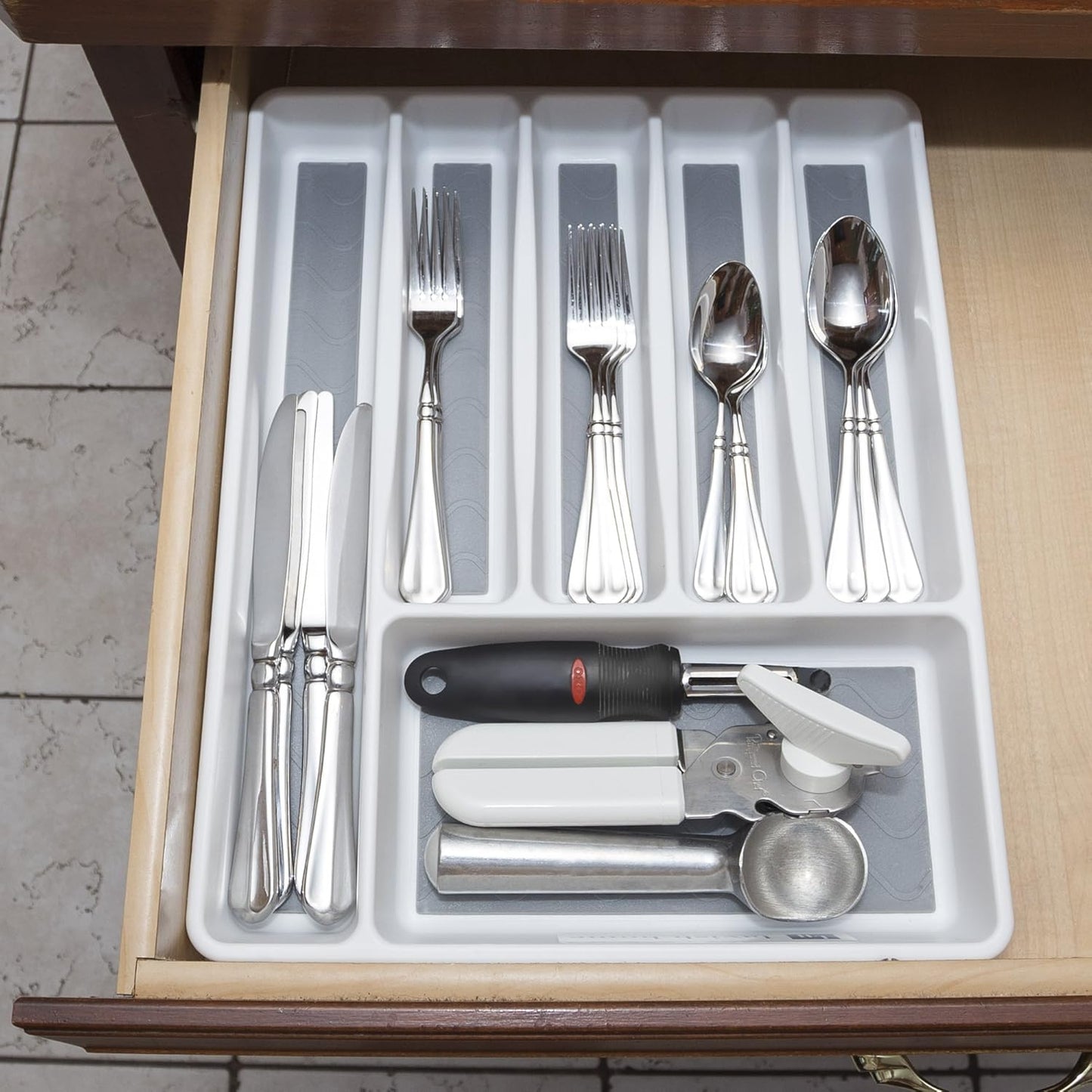 Silverware Drawer Organizer with 6 Sections and Nonslip Tray - For Kitchen Flatware and Cutlery, Office Supplies, and Makeup Products by Lavish Home