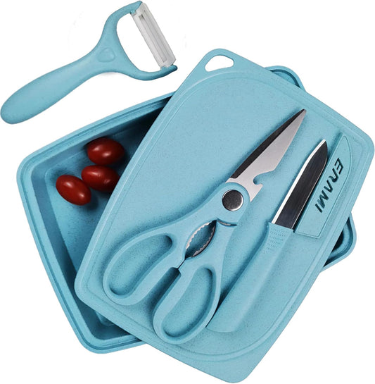 5-in-1 Cutting Board, Knife, Peeler, Scissors and Tray Set/Travel, Camping, Outdoor, Dorms, Small Cutting Boards, BPA Free, Dishwasher Safe, Kitchen Utensils, Gift