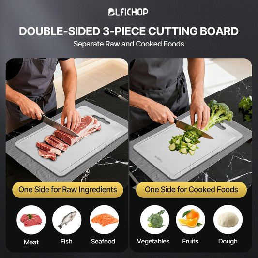 3-Piece Titanium Cutting Board Set with Juice Groove for Kitchen | 3 Sizes: 12"×18", 10"×14", 9"×12", Double-Sided, Non-Slip, Dishwasher Safe, Easy to Clean, Ideal for Meat, Vegetables & Fruit