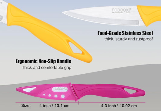 Paring Knife, 4 inch Fruit Paring Knives Set of 4 with Cover Sheath, Small Kitchen Sharp Peeling Cutting for Vegetable Stainless Steel