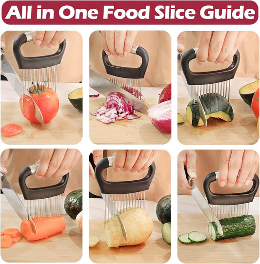 Large Onion Holder for Slicing, 304 Stainless Steel | Large Onion Cutter Vegetable Chopper, Tomato Slicer for Potato, Practical Meat Tenderizer Tool