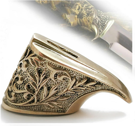 Set Knife Finger Guard Bolster & Pommel for Knives Making Handle FLAME | DIY Hand-Casted Metal Custom Hunting Knives Supplies Accessoriess. Made in Solid Bronze. Powered