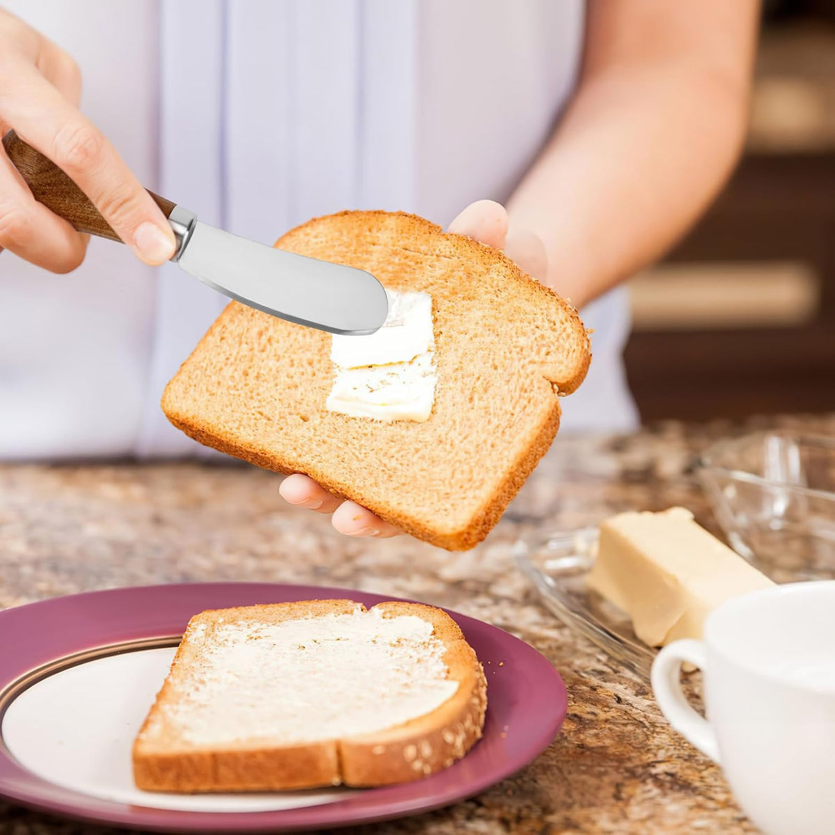 Butter Spreader Knife - 2 Pack Standing Cheese Butter Knives Set Stainless Steel Cheese Spreader Knife with Wooden Handle, Cheese Knife for Cold Butter Peanut Butter Jam Fruit