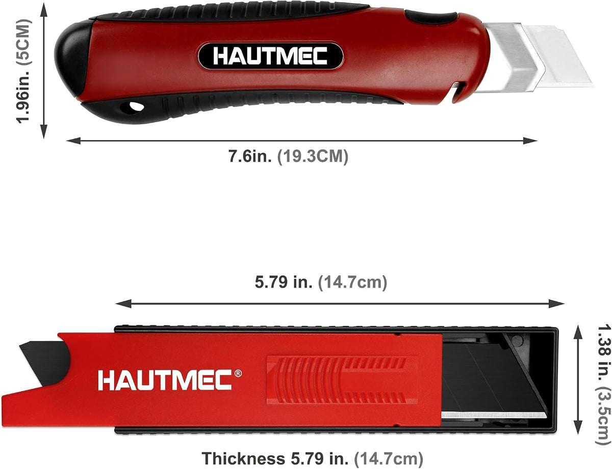Heavy Duty Utility Knife Set 25mm Retractable Box Cutter with Auto-Lock, 11 Blades, Snap-Off Blade and Cable Slicing Slot for Warehouse, Construction and DIY 0205
