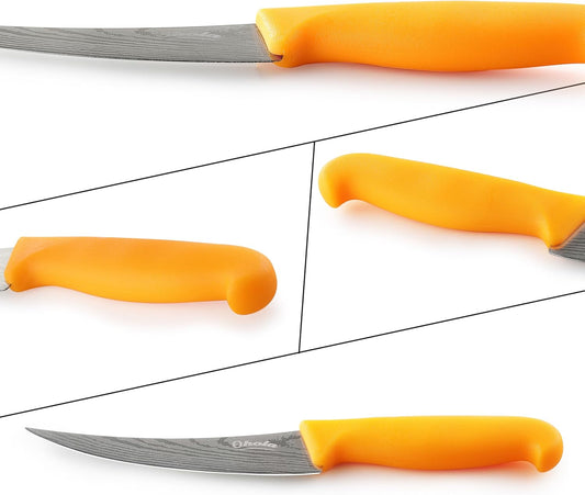 2PCS Curved Boning Knife, OHOLA 6 inch Deboning Knife, Premium Stainless Steel Fillet Knife with Ergonomic PP Hanlde, Great for Meat, Fish, Poultry, Cutting, Trimming, Dishwasher Safe