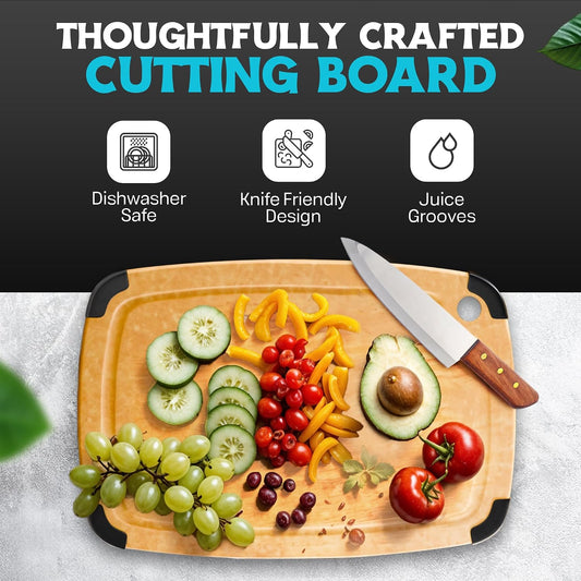 Dishwasher Safe Cutting Boards for Kitchen - Set of 2 Composite Wood Chopping Boards with Juice Groove, Non-Slip Grips, Non-Porous Surface, Heat Resistant Up to 350°F (14.5 x 11 and 11.7 x 9.3 Inch)