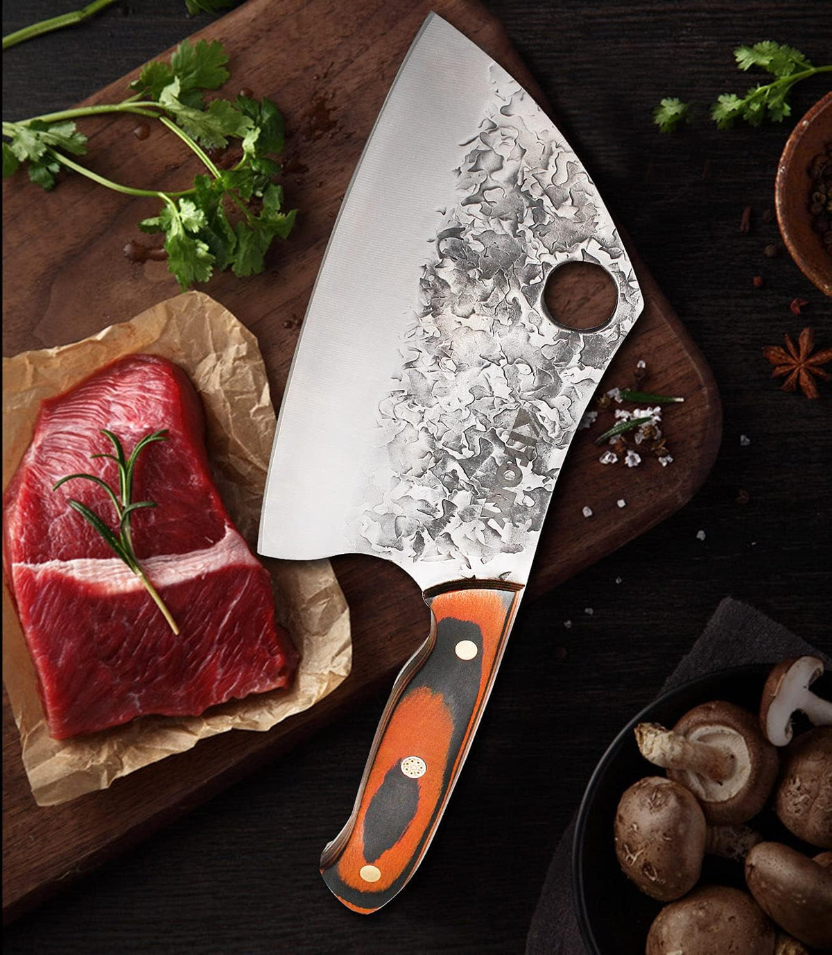 Serbian Chef Knife Meat Cleaver Forged Butcher Chopping Kitchen Knife, Full Tang, High Carbon Steel, Mosaic Rivet Pakkawood Handle for Home&Restaurant 2025 Gifts