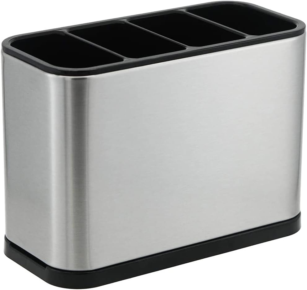 Kitchen Utensil Holder, Sinkware Caddy with 4 Divided Compartments | Rust Proof, Stainless Steel Utensil Drying Rack Flatware Holder, Countertop Organizer