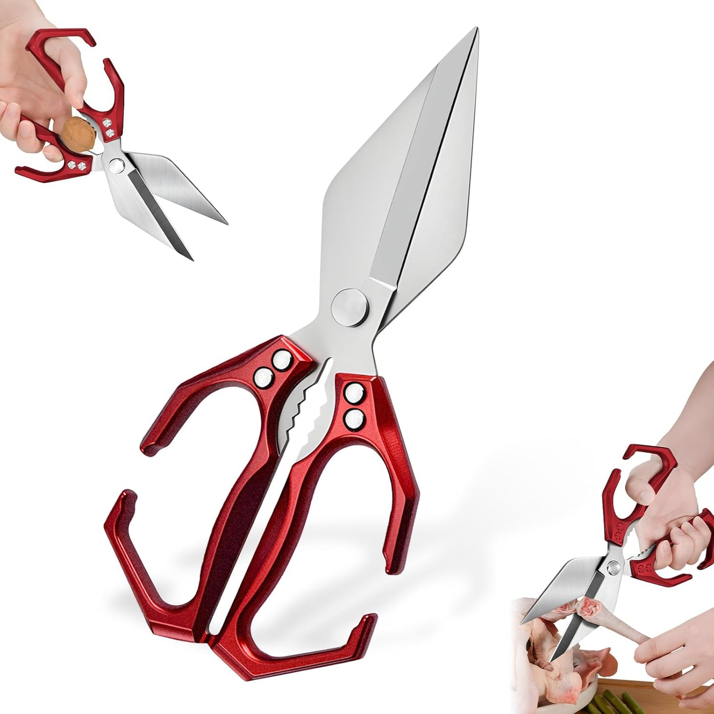Multifunctional Heavy-Duty Kitchen Shears, High-Carbon Steel Culinary Shears, Heavy Duty Kitchen Scissors for Food with Ergonomic Handle for Chicken, Meat, Seafood (Sliver)