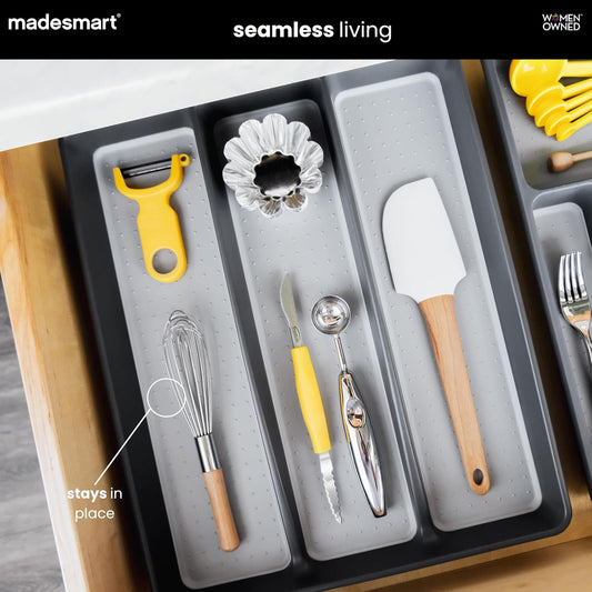 Classic Utensil Tray - Granite | CLASSIC COLLECTION | 3-Compartments | Kitchen Organizer | Non-slip Lining and Rubber Feet | Easy to Clean | BPA-Free Large