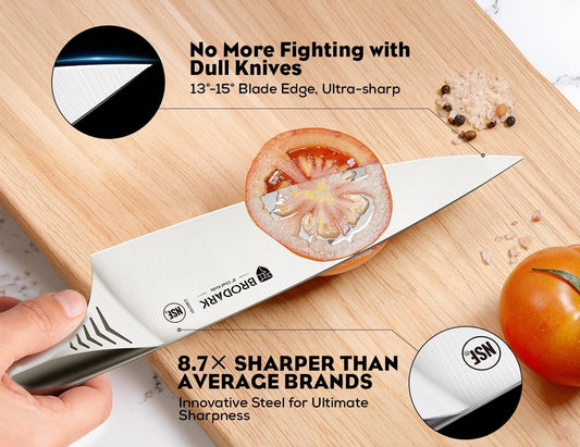 15PCS Kitchen Knife Set with Block and Built-in Sharpener, Shark | High Carbon Stainless Steel knives, Sharp Knife Block Set, One-Piece Design Ergonomic Handle Non Slip, For Cooking & Gifting